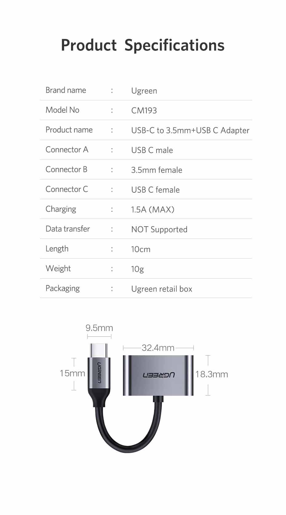 ugreen 2 in 1 type c to audio adapter 16