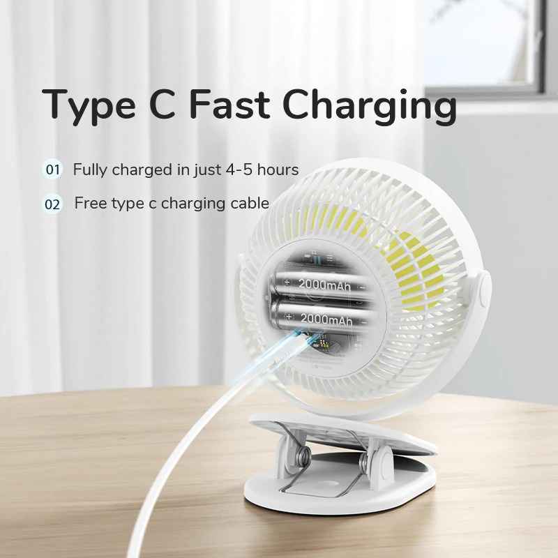 JISULIFE FA29A Clip-on Rechargeable Desk Fan