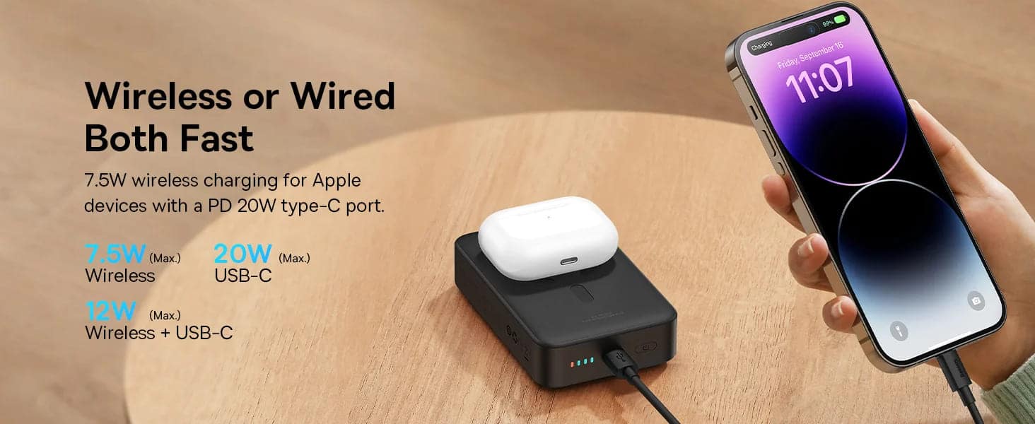 Mini 20000mAh Fast Wireless Charger Magnetic Power Bank for Mobile Phone  iphone