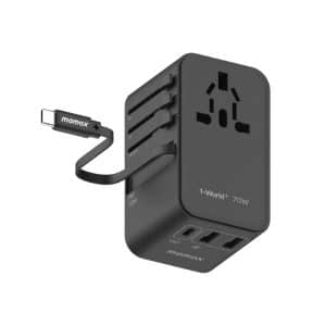 Momax 1-World+ 70W 3-Port Travel GaN Charger With Built-in USB-C Cable (UA18 )