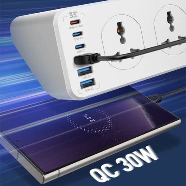 LDNIO SC10610C Universal Power Strip with 10 Sockets 3 USB-A & 3 USB-C Ports - Image 4