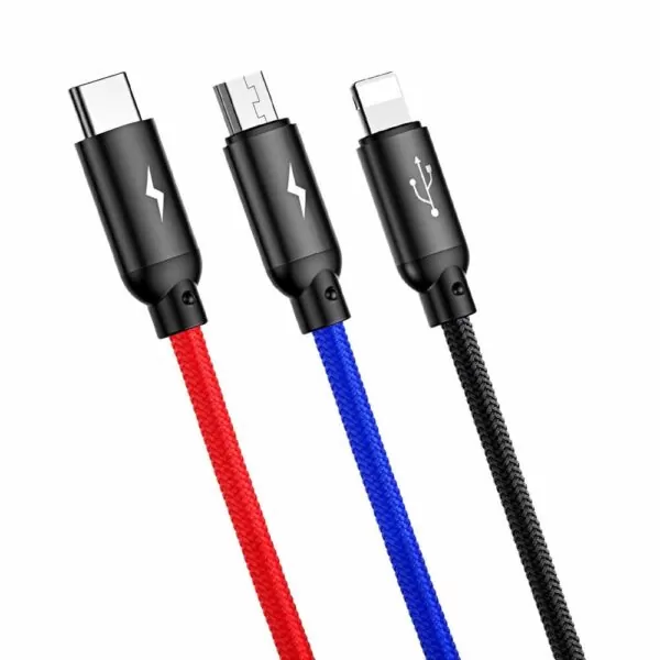 Baseus Primary Colors Three-in-One Nylon Braided Cable (CAMLT-BSY01) - Image 2