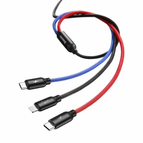 Baseus Primary Colors Three-in-One Nylon Braided Cable (CAMLT-BSY01) - Image 3