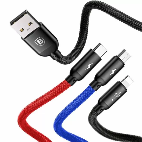Baseus Primary Colors Three-in-One Nylon Braided Cable (CAMLT-BSY01) - Image 4